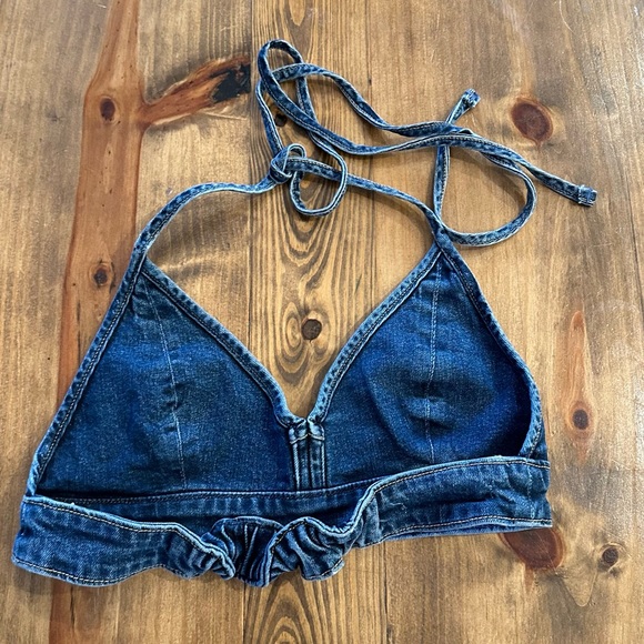 X REVOLVE GRLFRND DENIM HALTER TOP BRA TOP - Picture 3 of 4